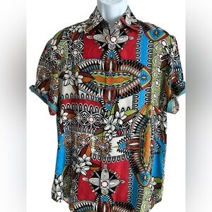 Robert Graham Shirt Mens M SILK ROAD‎ 100% Silk Colorful Aztec Tropical